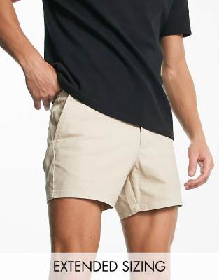 ASOS DESIGN slim chino shorts in shorter length in beige  - ASOS Price Checker