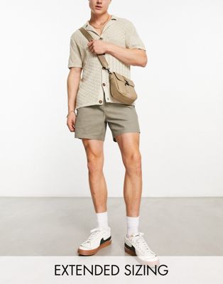 ASOS DESIGN slim chino shorts in shorter length in khaki  - ASOS Price Checker