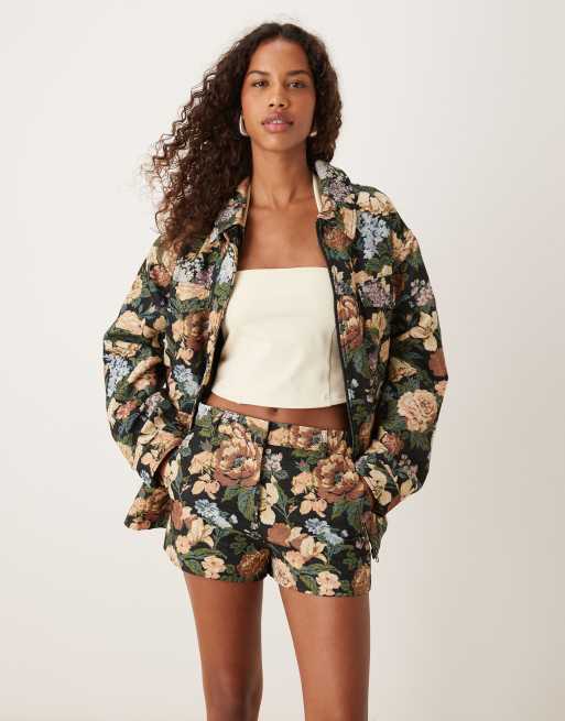 ASOS DESIGN - Pantaloncini corti a fiori jacquard in coordinato