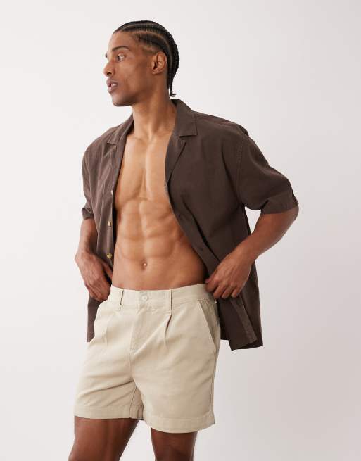 ASOS DESIGN - Pantaloncini corti color pietra con pieghe