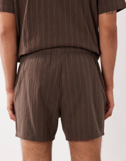 ASOS DESIGN - Pantaloncini corti effetto lino marroni a righe in coordinato, 4 di 5