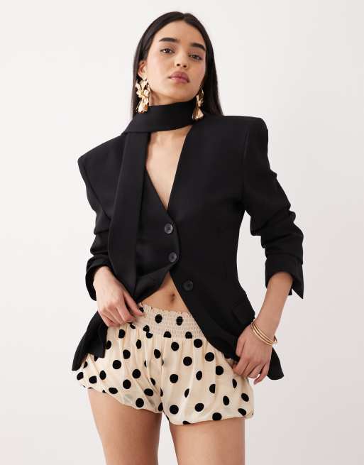 ASOS DESIGN - Pantaloncini corti floccati a pois monocromatici, 3 di 5