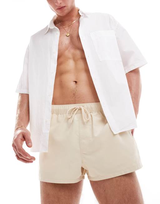 ASOS DESIGN - Pantaloncini da bagno beige taglio super corto
