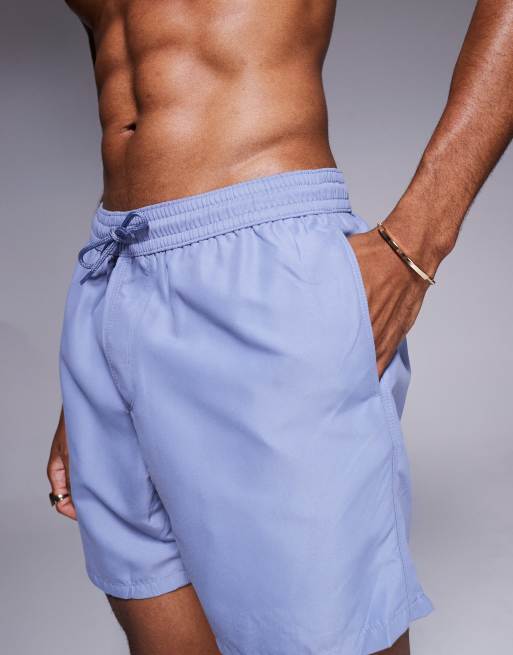 ASOS DESIGN - Pantaloncini da bagno blu medio lunghezza media, 4 di 4