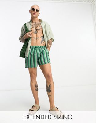 ASOS DESIGN swim shorts in short length in green stripe - ASOS Price Checker
