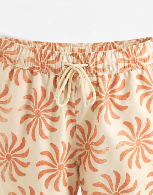 ASOS DESIGN - Pantaloncini da bagno corti beige con stampa a fiori, 9 di 9