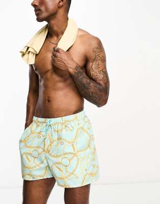 ASOS DESIGN swim shorts in short length in baroque print - ASOS Price Checker