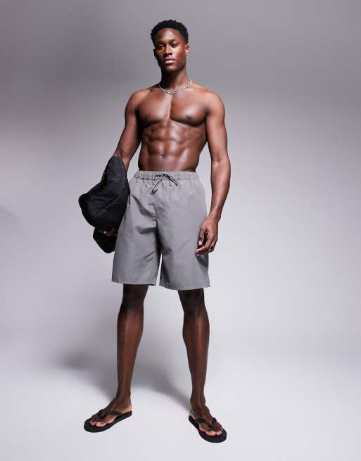 ASOS DESIGN - Pantaloncini da bagno grigi taglio lungo