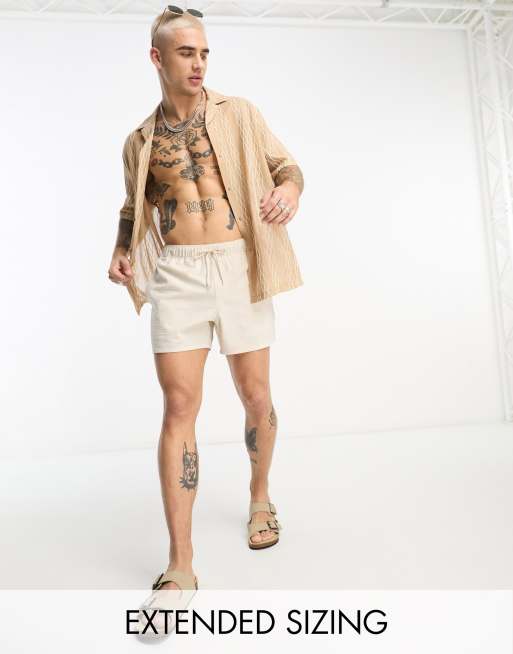 ASOS DESIGN - Pantaloncini da bagno in seersucker taglio corto beige