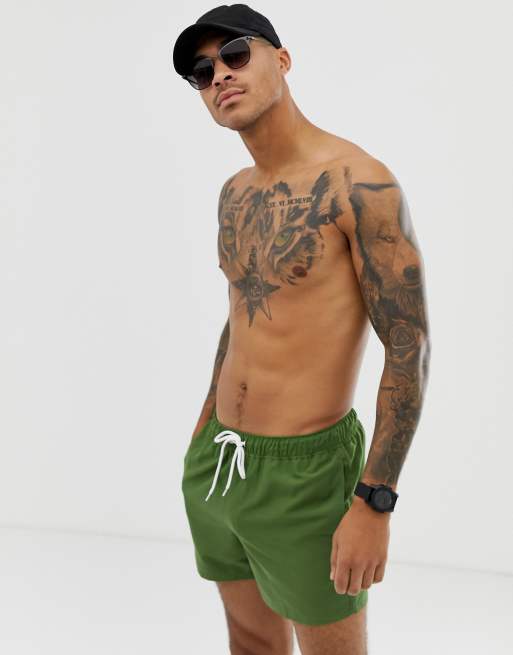 ASOS DESIGN - Pantaloncini da bagno lunghezza media, colore kaki