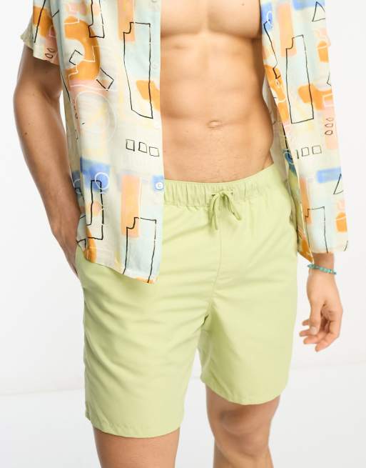 ASOS DESIGN - Pantaloncini da bagno lunghezza media, colore kaki