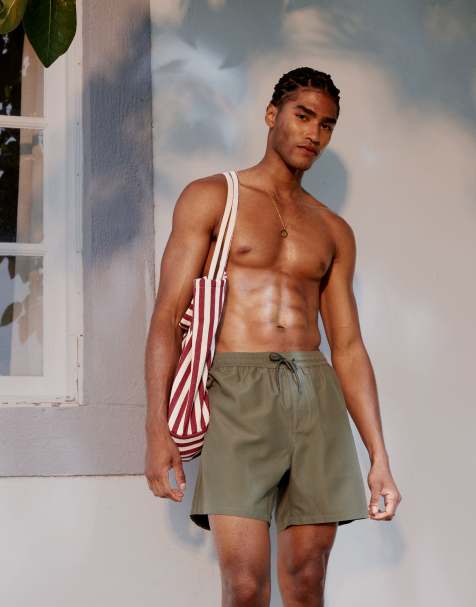 ASOS DESIGN - Pantaloncini da bagno lunghezza media, colore kaki - view 1
