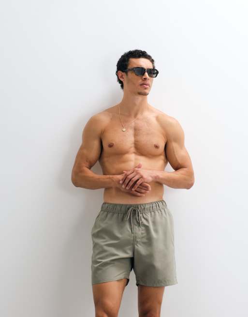 ASOS DESIGN - Pantaloncini da bagno lunghezza media, colore kaki