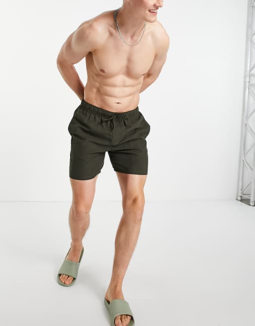 ASOS DESIGN - Pantaloncini da bagno lunghezza media, colore kaki