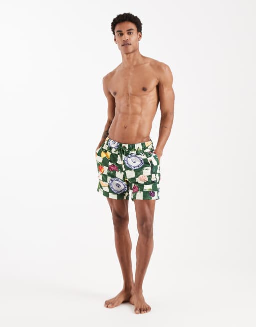 ASOS DESIGN - Pantaloncini da bagno lunghezza media con stampa di frutta effetto piastrelle, 2 di 5
