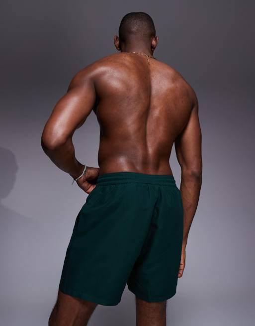 ASOS DESIGN - Pantaloncini da bagno lunghezza media verde scuro, 3 di 4