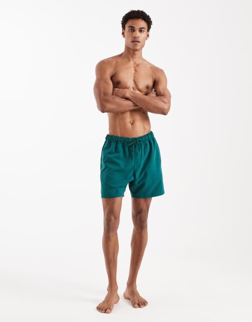 ASOS DESIGN - Pantaloncini da bagno lunghezza media verde scuro, 2 di 5