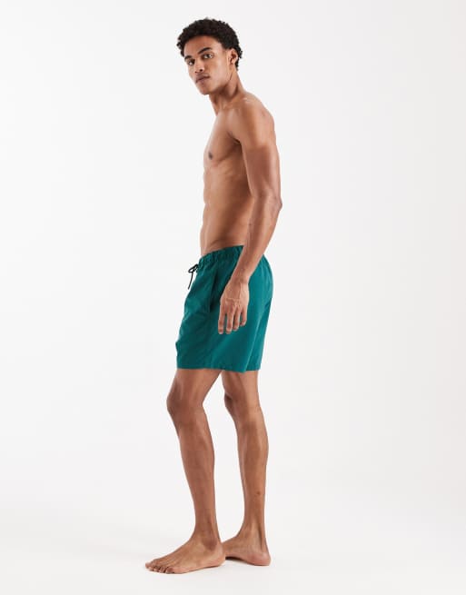 ASOS DESIGN - Pantaloncini da bagno lunghezza media verde scuro, 3 di 5