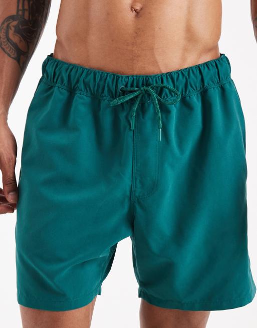 ASOS DESIGN - Pantaloncini da bagno lunghezza media verde scuro, 5 di 5