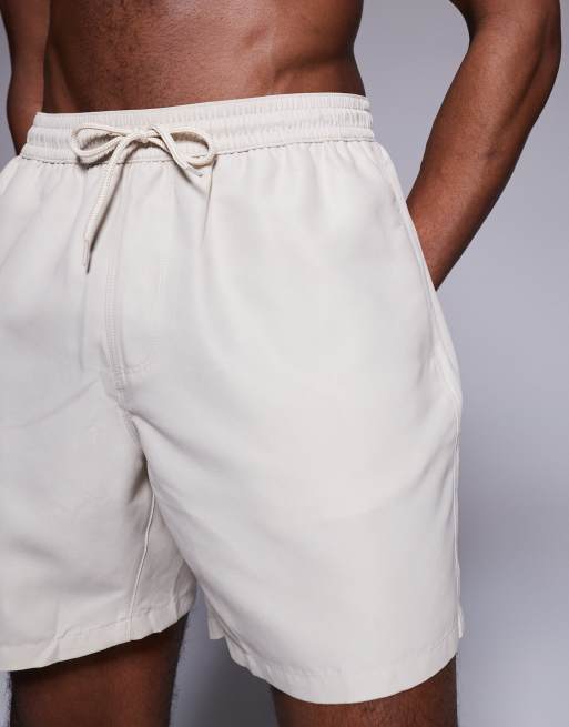 ASOS DESIGN - Pantaloncini da bagno pietra chiaro taglio medio, 2 di 4