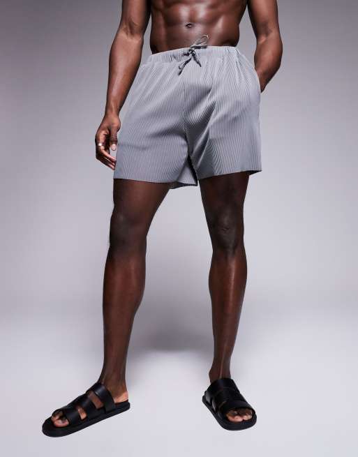 ASOS DESIGN - Pantaloncini da bagno plissé grigi taglio medio