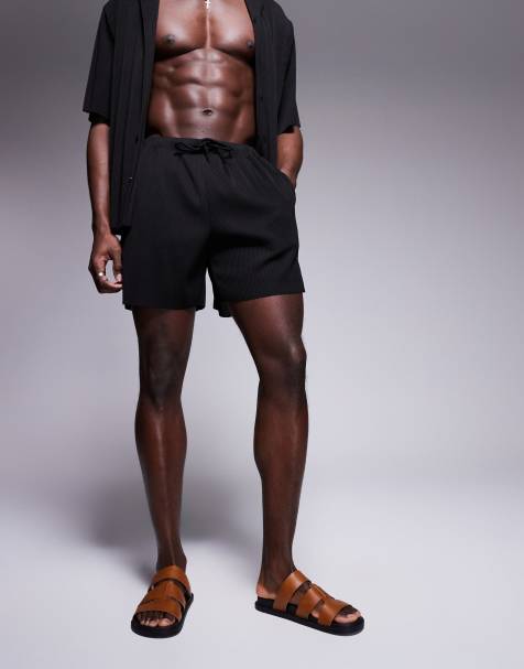 ASOS DESIGN - Pantaloncini da bagno plissé neri taglio medio in coordinato - view 1