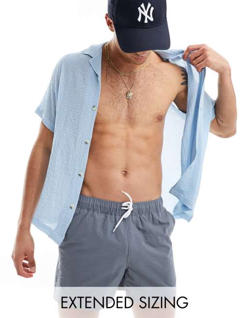 ASOS DESIGN - Pantaloncini da bagno seersucker corti color antracite