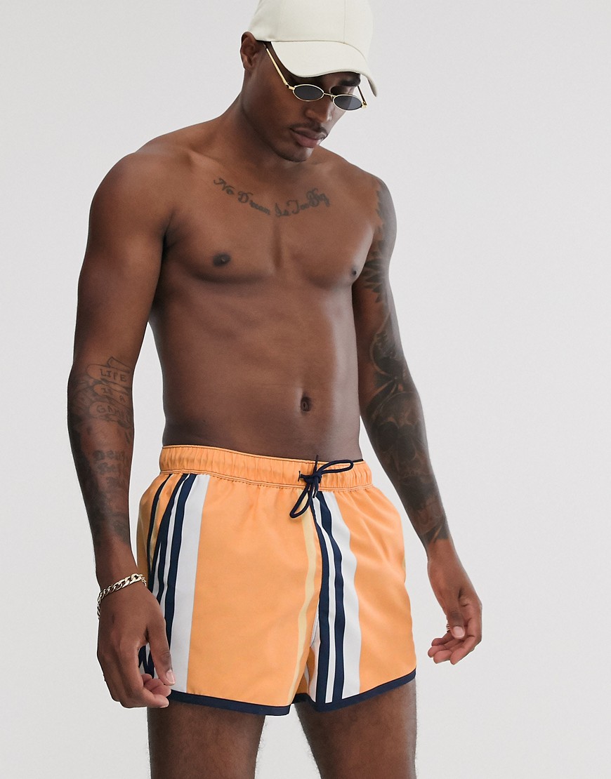 ASOS DESIGN - Pantaloncini da bagno stile corsa a righe arancioni-Multicolore
