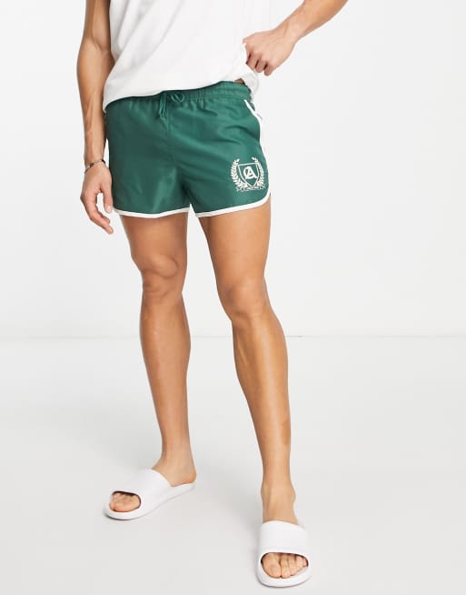 ASOS DESIGN - Pantaloncini da bagno stile runner molto corti kaki con stampa, 4 di 4
