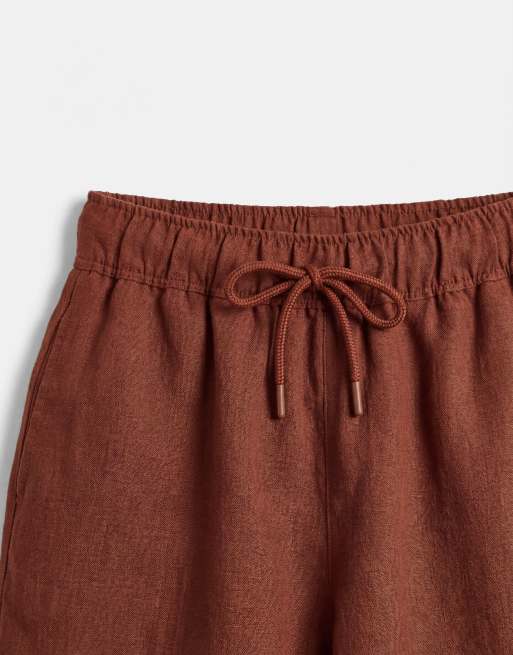 ASOS DESIGN - Pantaloncini da bagno super corti marroni effetto lino in coordinato, 8 di 9