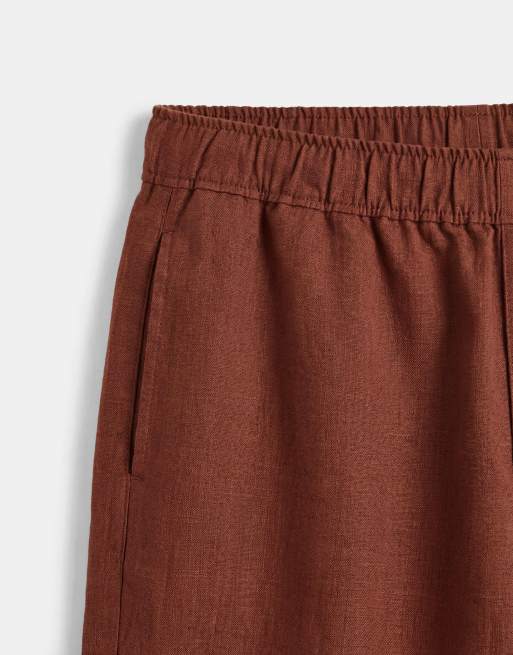 ASOS DESIGN - Pantaloncini da bagno super corti marroni effetto lino in coordinato, 9 di 9
