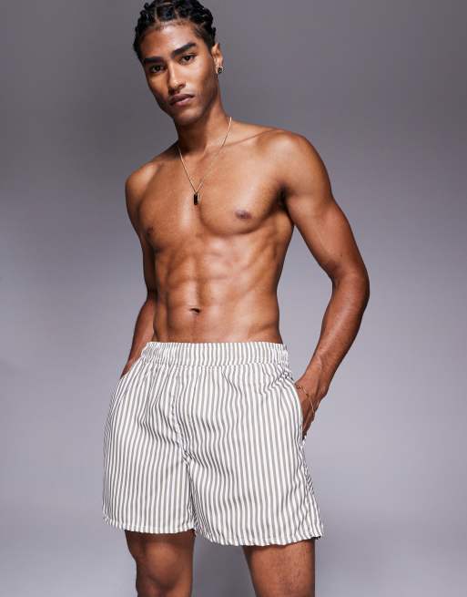 ASOS DESIGN - Pantaloncini da bagno taglio corto beige a righe