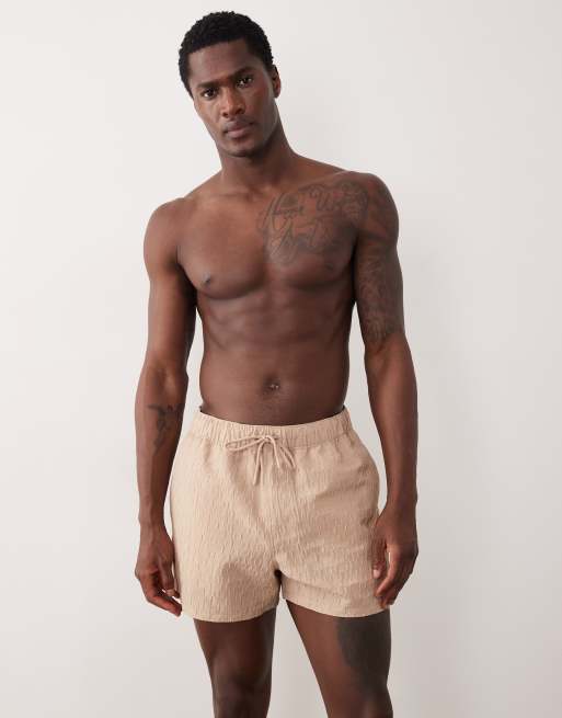 ASOS DESIGN - Pantaloncini da bagno taglio corto beige testurizzato