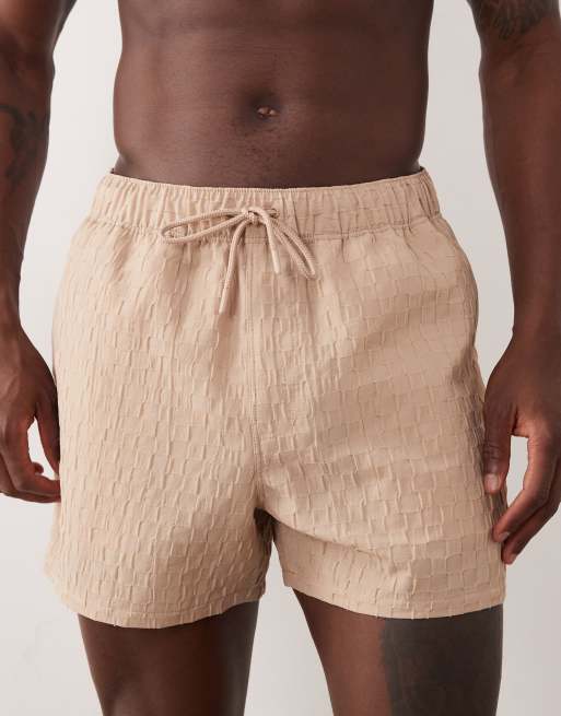 ASOS DESIGN - Pantaloncini da bagno taglio corto beige testurizzato, 4 di 5