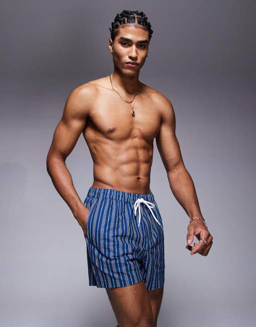 ASOS DESIGN - Pantaloncini da bagno taglio corto blu a righe