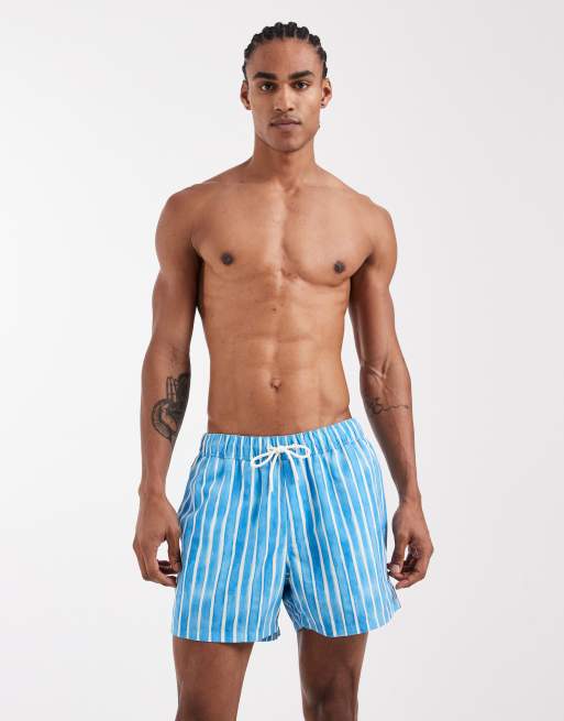 ASOS DESIGN - Pantaloncini da bagno taglio corto blu a righe