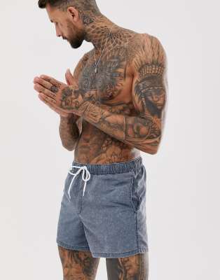 ASOS DESIGN - Pantaloncini da bagno taglio corto blu navy lavaggio acido