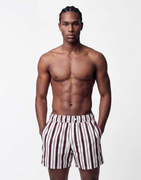 ASOS DESIGN - Pantaloncini da bagno taglio corto bordeaux e bianco a righe - view 1