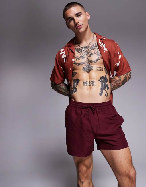 ASOS DESIGN - Pantaloncini da bagno taglio corto bordeaux