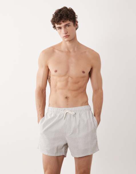ASOS DESIGN - Pantaloncini da bagno taglio corto grigi a righe in seersucker - view 1
