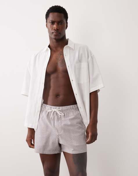 ASOS DESIGN - Pantaloncini da bagno taglio corto in seersucker bordeaux a righe - view 1