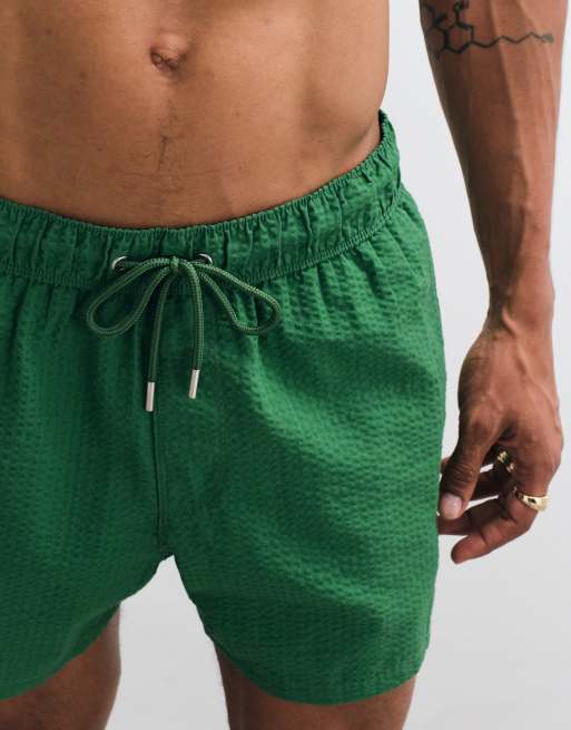ASOS DESIGN - Pantaloncini da bagno taglio corto in seersucker verdi, 4 di 9