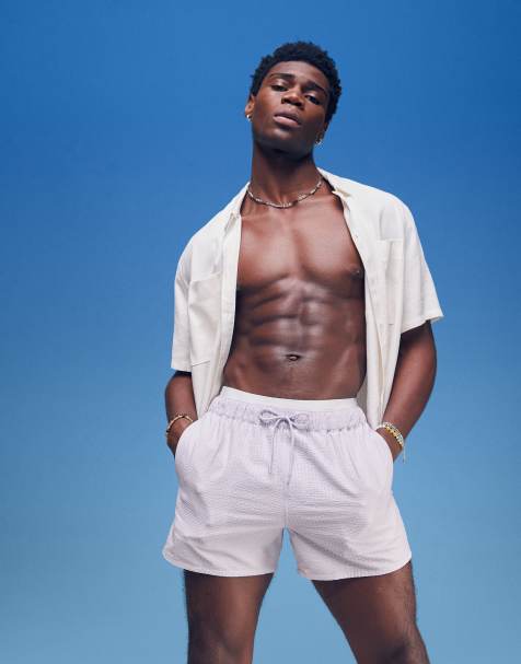 ASOS DESIGN - Pantaloncini da bagno taglio corto in seersucker viola - view 1