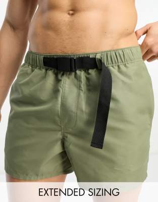 ASOS DESIGN - Pantaloncini da bagno taglio corto kaki con cintura