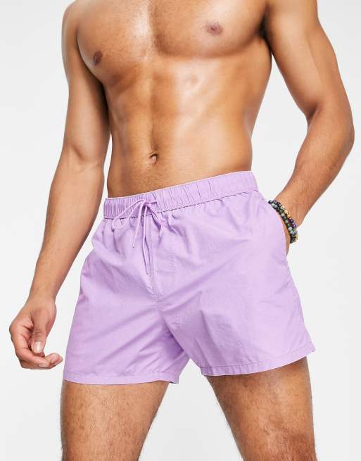 ASOS DESIGN - Pantaloncini da bagno taglio corto lavaggio acido viola