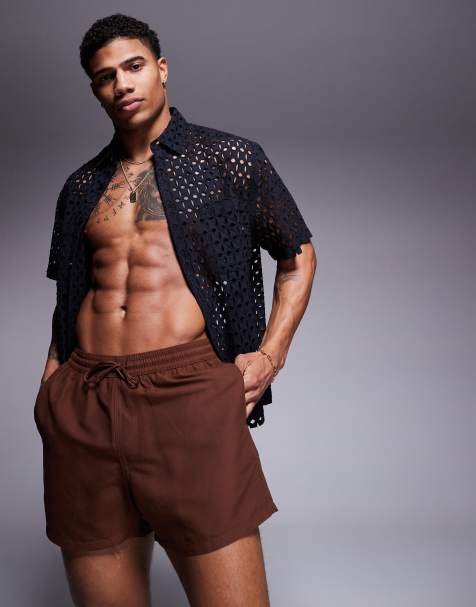 ASOS DESIGN - Pantaloncini da bagno taglio corto marrone scuro - view 1
