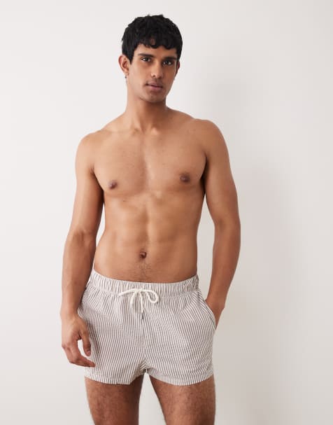 ASOS DESIGN - Pantaloncini da bagno taglio corto marroni a righe in seersucker - view 1