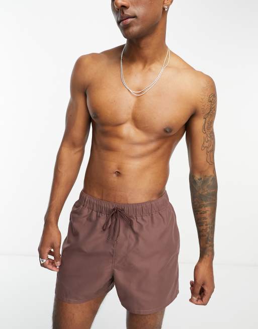 ASOS DESIGN - Pantaloncini da bagno taglio corto marroni