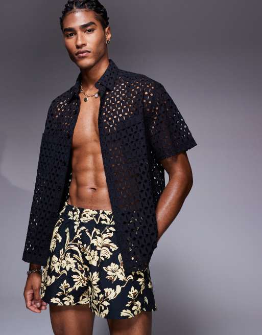 ASOS DESIGN - Pantaloncini da bagno taglio corto neri a fiori