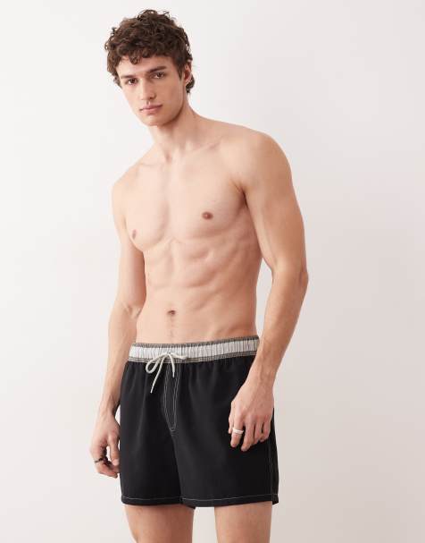 ASOS DESIGN - Pantaloncini da bagno taglio corto neri con fascia in vita a righe - view 1
